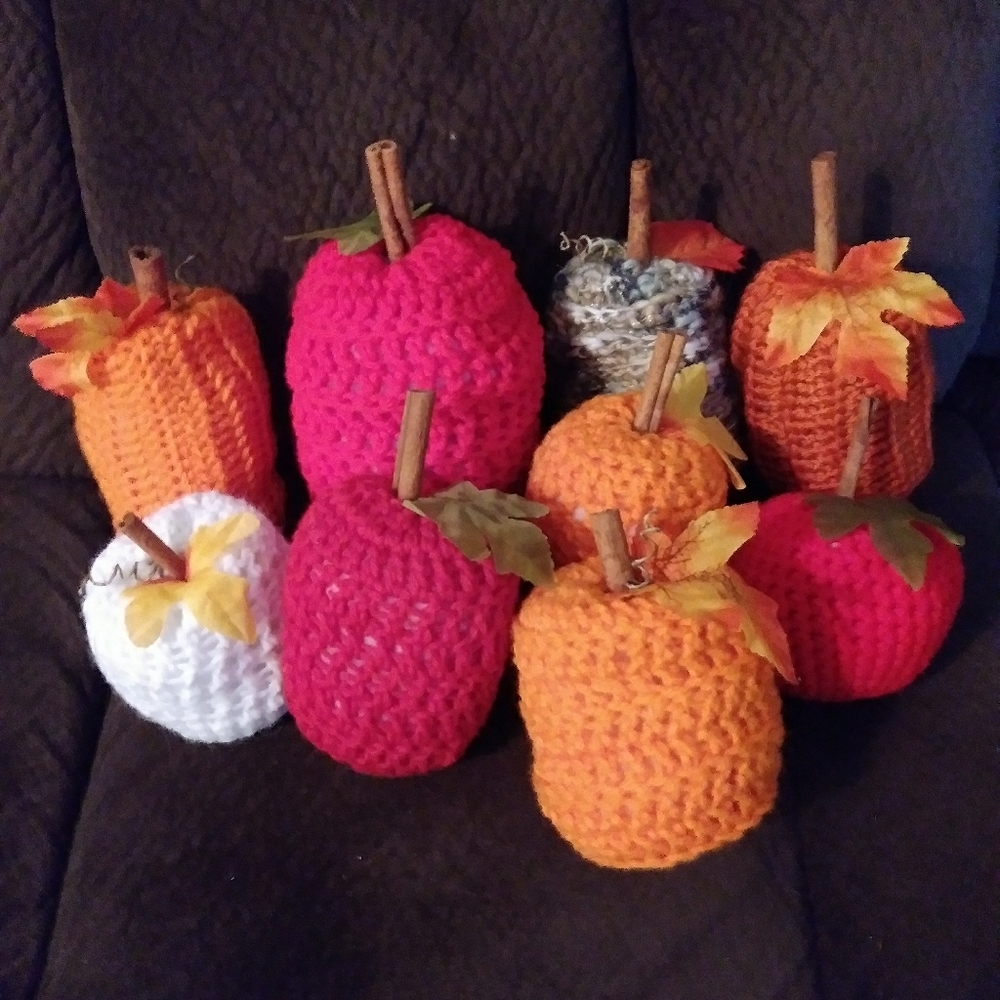 Crocheted pumpkins and apples bundle of 9